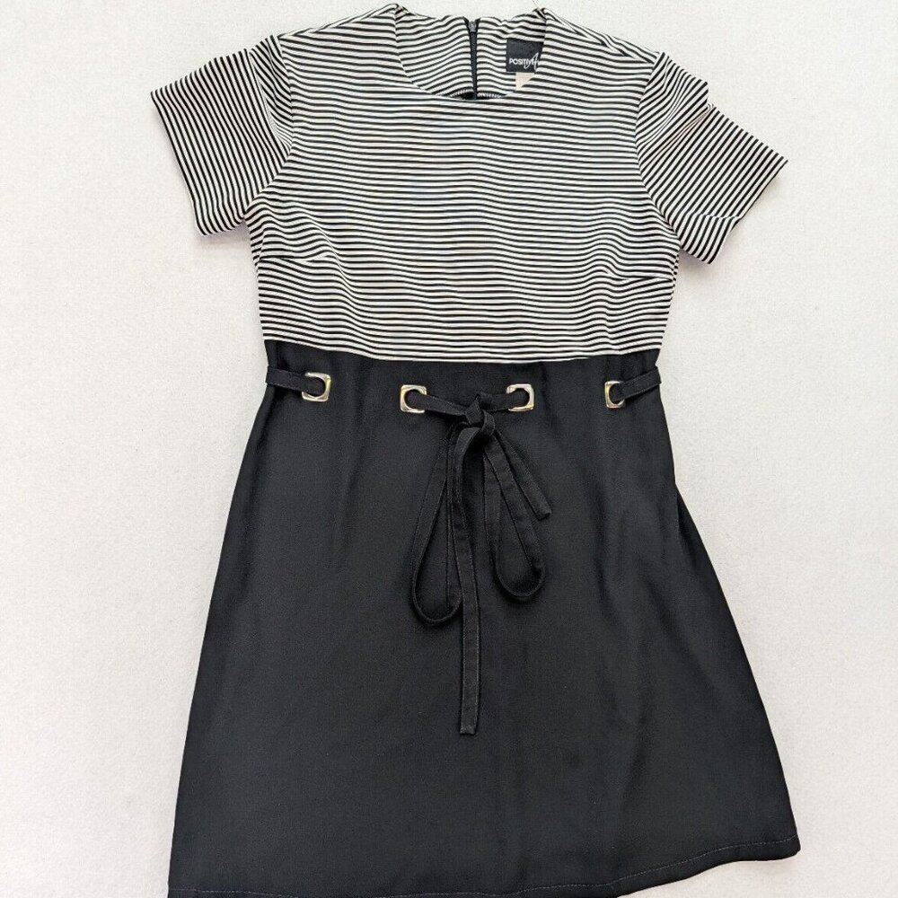 Positive Attitude Vintage 90s Women's Dress Size 8P Black White Striped